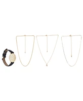 Jessica Carlyle Women's Black Strap Watch 34mm & 3-Pc. Necklace Gift Set