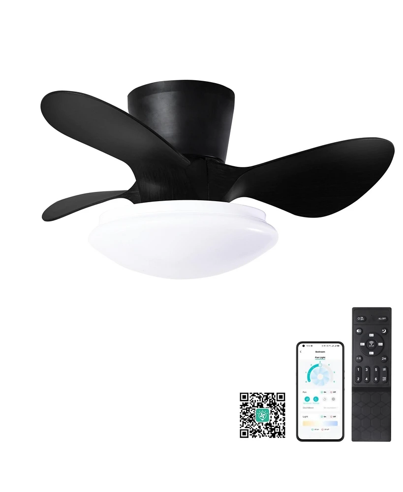 Simplie Fun 24" Modern Black Ceiling Fan with Remote & Dimmable Led Light