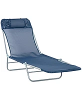 Simplie Fun Blue Folding Chaise Lounge Chair with 6 Reclining Positions