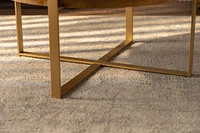 33.86"Modern Retro Splicing Round Coffee Table, Fir Wood Table Top With Gold Cross Legs Base