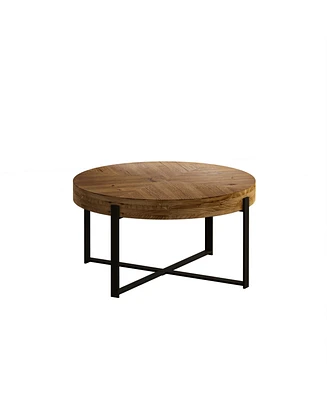 Streamdale Furniture 33.86"Modern Retro Splicing Round Coffee Table, Fir Wood Table Top With Black Cross Legs Base