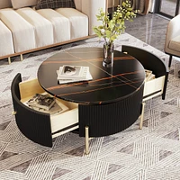 Modern Round Coffee Table With 2 Large Drawers Storage Accent Table(31.5")