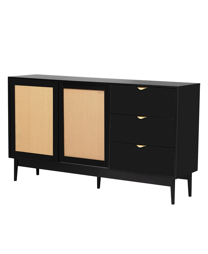 Simplie Fun Two-door Storage Cabinet with Three Drawers for Multiple Spaces