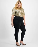 Bar Iii Trendy Plus High-Rise Seam-Front Leggings, Created for Macy's