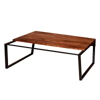 Simplie Fun 41.7 Inch Rectangular Coffee Table With Plank Style Top, Metal Frame, Brown And Black