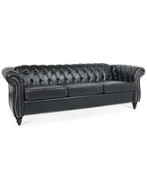 Simplie Fun 84.65" Pu Rolled Arm Chesterfield Three Seater Sofa