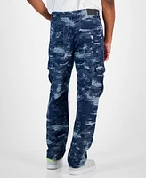 Guess Men's Julian Straight Leg Textured Denim Cargo Pants