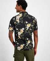 Guess Men's Charm Midnight Short Sleeve Button-Front Floral Print Shirt