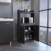 Streamdale Furniture Kitchen Cart Totti, Double Door Cabinet, One Open Shelf, Two Interior Shelves, Black Wengue Finish