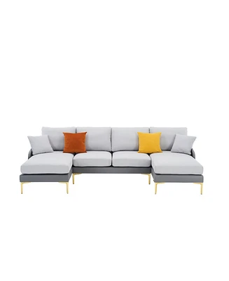 Simplie Fun Modern U-Shaped Linen+Leathaire Sofa Set