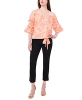 Vince Camuto Women's Floral Off The Shoulder Bubble Sleeve Tie Front Blouse