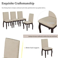 Set Of 4 Dining Chairs Wood Upholstered Fabirc Dining Room Chairs With Nailhead