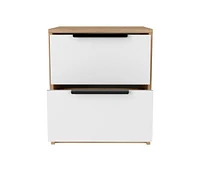 Nightstand Cervants, Two Drawers, Metal Handle, White Pine Finish