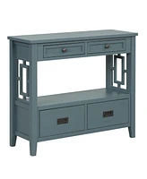 36" Farmhouse Pine Wood Console Table Entry Sofa Table With 4 Drawers & 1 Storage Shelf