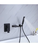 Streamdale Furniture Matte Black Bathtub Faucet with Wall Mount and Handheld Shower