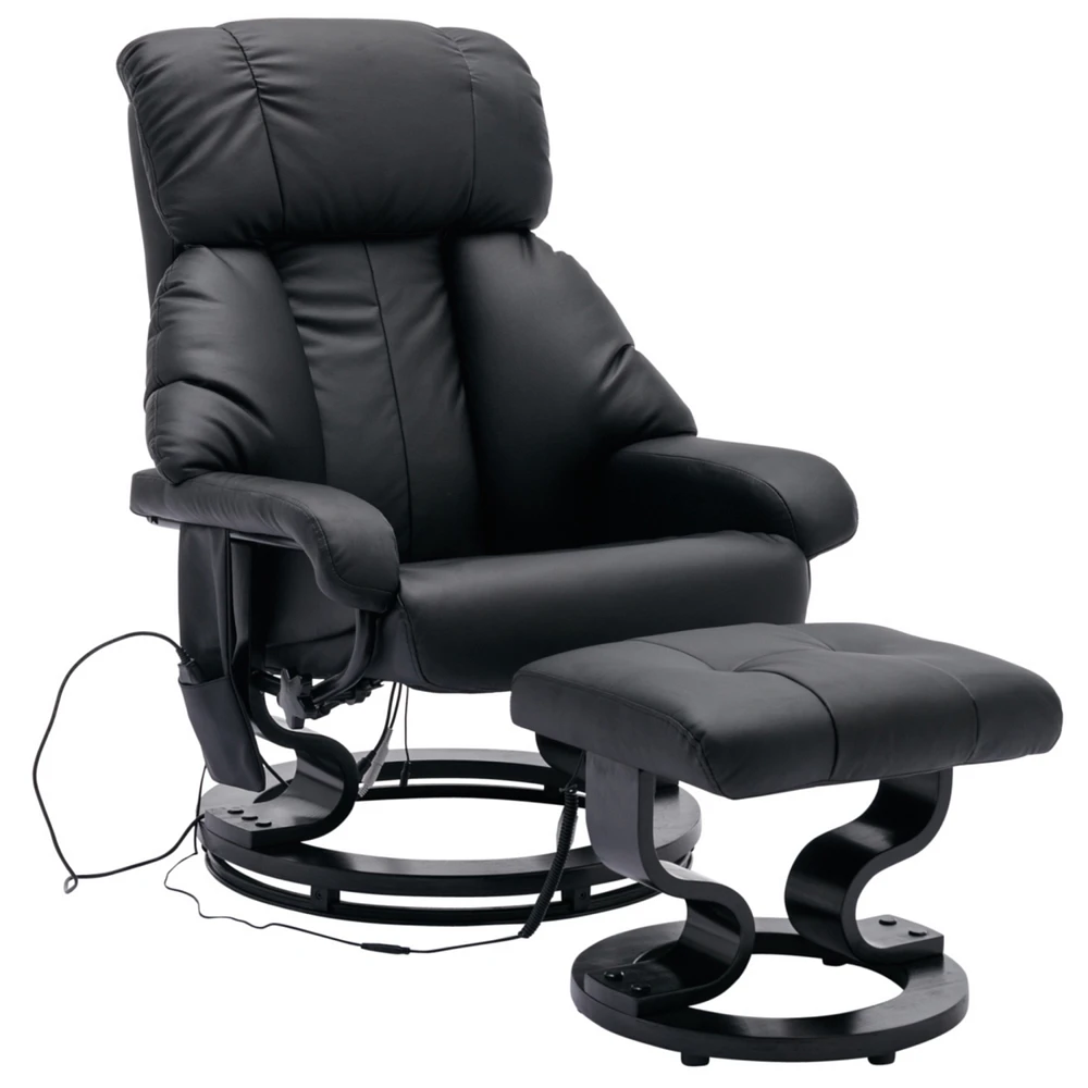 Simplie Fun Recliner With Ottoman Footrest, Recliner Chair With Vibration Massage, Faux Leather Swivel