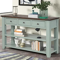 48" Solid Pine Wood Top Console Table, Modern Entryway Sofa Side Table With 3 Storage Drawers
