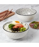 Tabletops Unlimited 6.5" White Embossed Diamond Stoneware Ramen Noodle Bowls, Set of 2