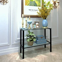 Simplie Fun Console Table Double Layer Tempered Glass Rectangular Porch Table Leg Double Layer Glas