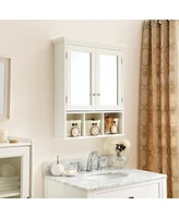 Streamdale Furniture White Wood Wall Cabinet with Mirrored Doors & Storage Baskets