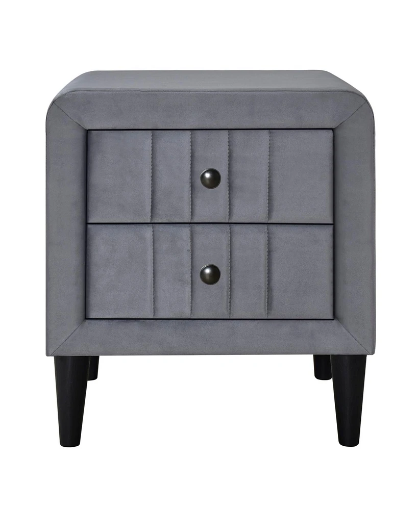 Simplie Fun Upholstered Wooden Nightstand With 2 Drawers, Fully Assembled Except Legs And Handles, Velvet