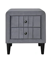 Streamdale Furniture Upholstered Wooden Nightstand With 2 Drawers, Fully Assembled Except Legs And Handles, Velvet