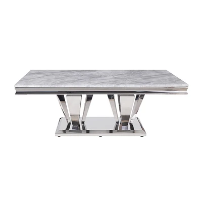 Simplie Fun Satinka Coffee Table, Light Gray Printed Faux Marble & Mirrored Silver Finish
