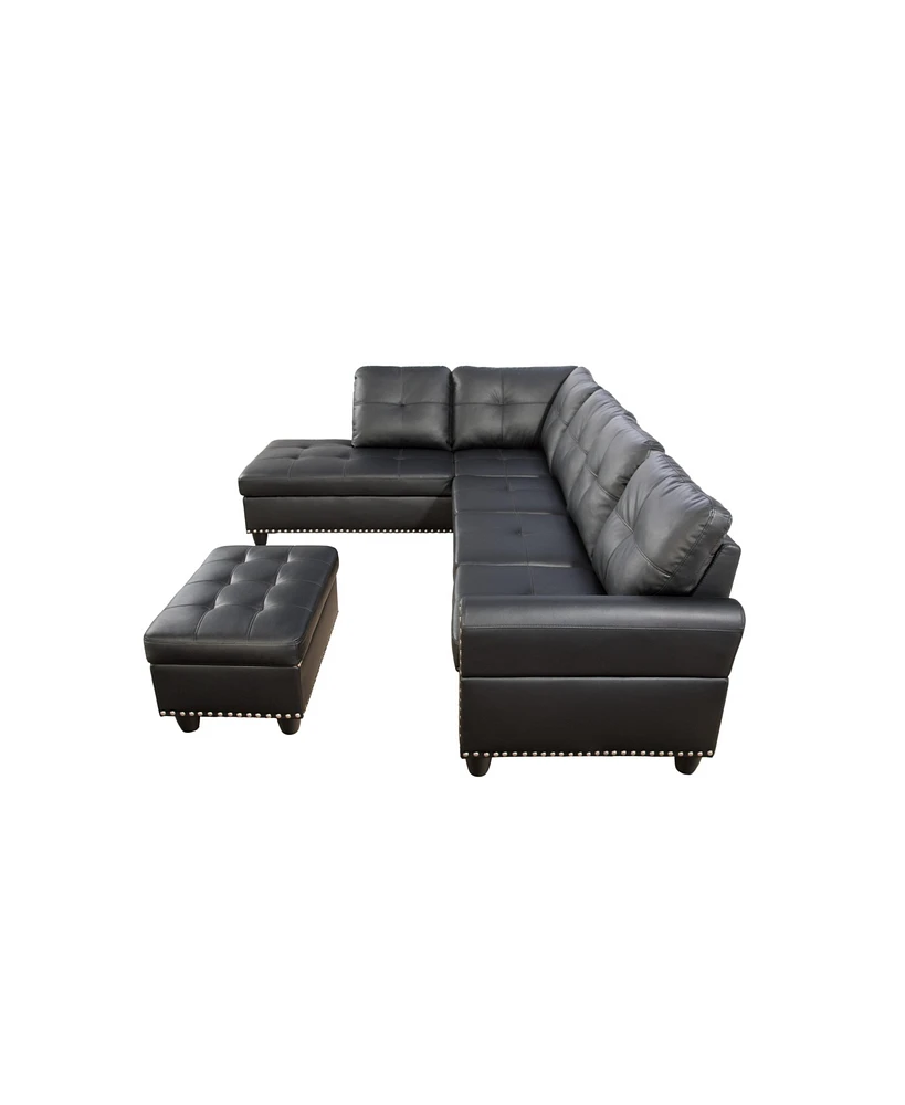 Streamdale Furniture Irine Faux Leather Sectional Sofa With Ottoman