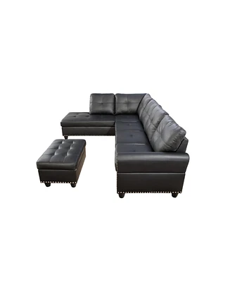 Simplie Fun Irine Faux Leather Sectional Sofa With Ottoman