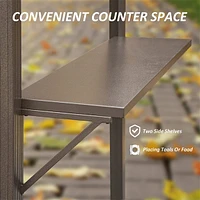 Aluminum Bbq Gazebo - Outdoor Metal Frame, Shelves, Double Roof (Brown)