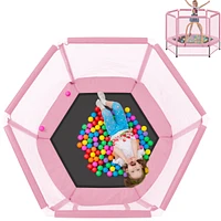 55" Toddlers Trampoline With Safety Enclosure Net And Balls, Indoor Outdoor Mini Trampoline For Kids