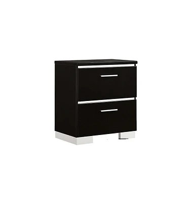 Simplie Fun Black Nightstand with Usb Charger & Chrome Accents