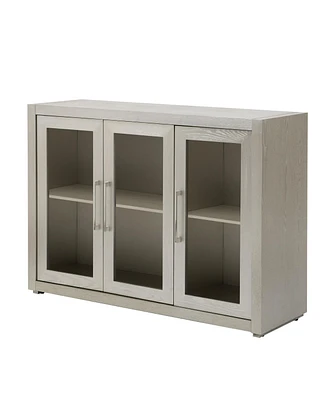 Simplie Fun Wood Storage Cabinet with Tempered Glass Doors, Adjustable Shelf