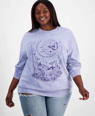 Rebellious One Trendy Plus Celestial Moon + Butterfly Graphic-Print Sweatshirt