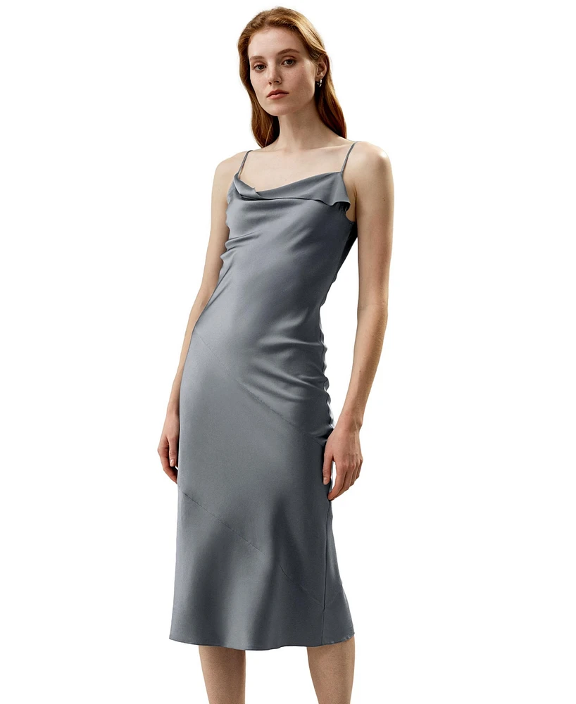 Lilysilk Women's Cowl Neck Oblique-layered Silk Dress for Women