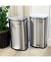 Elama 2 piece 8 Gallon Each 30 Liter Rectangular Stainless Steel Twin Step Trash Bins with Slow Close Mechanism in Matte Silver