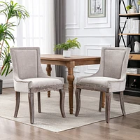 Streamdale Furniture Set of 2 Beige Dining Chairs with Fabric and Wood Legs