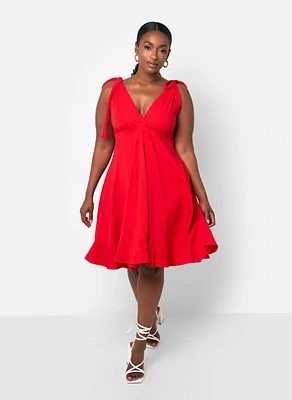 Rebdolls Women's Plus Size Blythe Tie Strap Ruffle Hem Mini Skater Dress