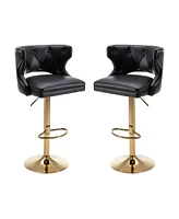 Simplie Fun Bar Stools With Back And Footrest Counter Height Dining Chairs-Leather Black Set of 2