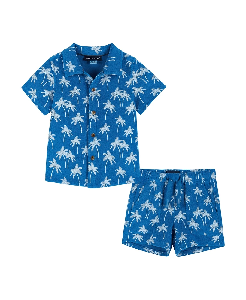 Andy & Evan Baby Boys Blue Palm Matching Terry Set