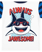 Jaws Big Boys Always Jawsome Youth Blue & Black Striped Short Sleeve Shirt Sleep Pants Set