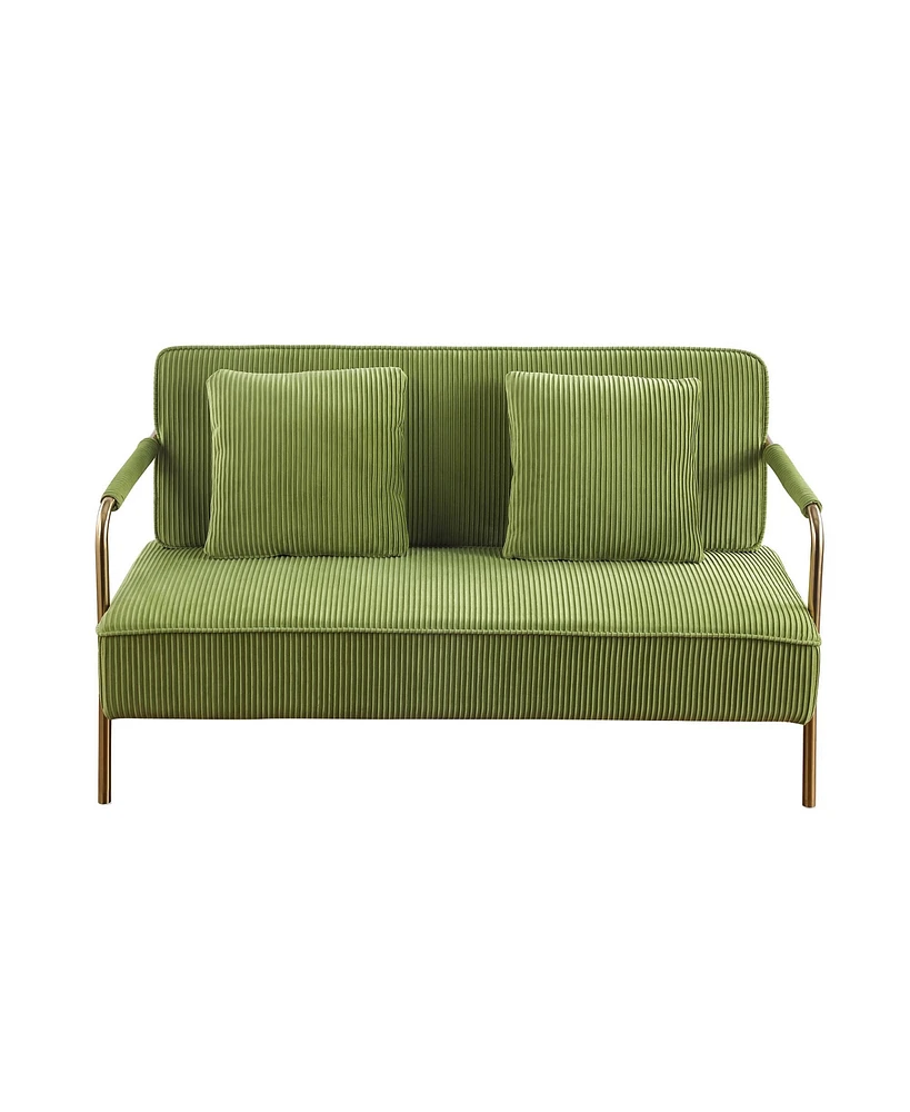 Simplie Fun 56" Modern Velvet Loveseat with Gold Legs & Pillows, Olive Green