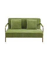 Simplie Fun 56" Modern Velvet Loveseat with Gold Legs & Pillows, Olive Green