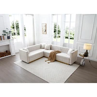 Modern Beige Velvet Sectional Sofa with Pillows