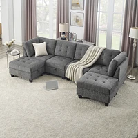 Streamdale Furniture Modular U-Shape Sectional, Grey Chenille, Diy Set