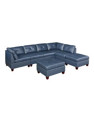 Simplie Fun Ink Blue Genuine Leather 7 Piece Modular Sofa Set