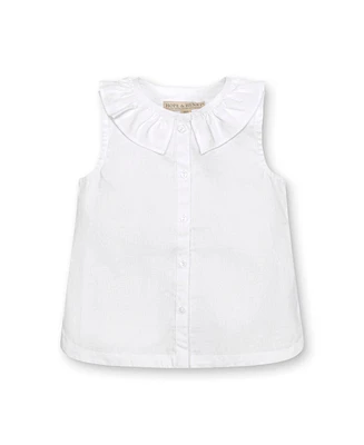 Hope & Henry Toddler Girls Sleeveless Ruffle Collar Chambray Button Back Top