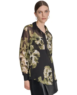 Dkny Women's Printed Button-Front Long-Sleeve Shirt