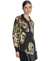 Dkny Women's Printed Button-Front Long-Sleeve Shirt