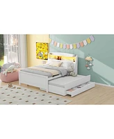 Streamdale Furniture Full Size Platform Bed With Storage Led Headboard, Twin Size Trundle And 3 Drawers